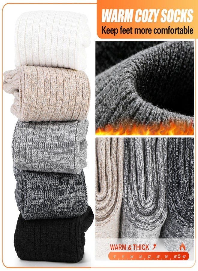 Sandsuced Womens Slouchy Boot Socks Winter Warm Cozy Slouch Scrunch Winter Fuzzy Fluffy Crew Socks 5 Pairs Gifts Stocking Stuffers(Black/Dark Grey/Light Grey/Khaki/White, M) - Image 2